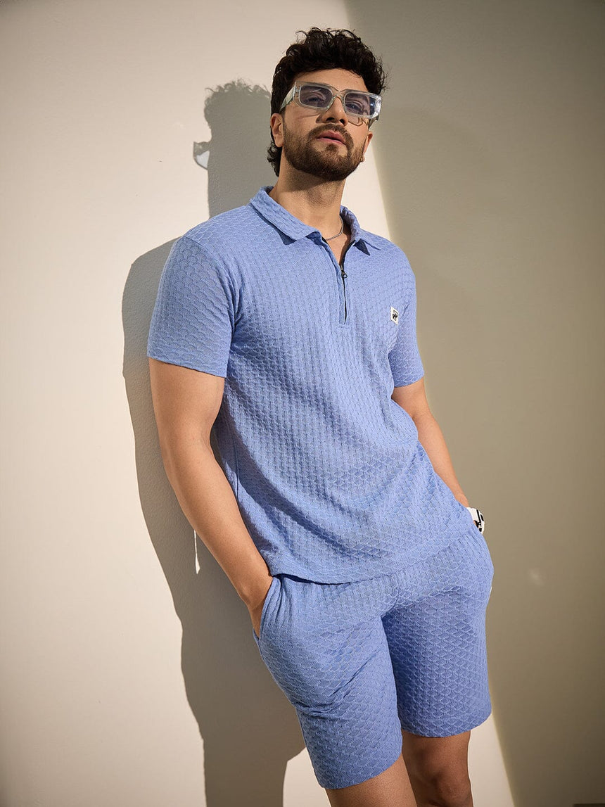 Airy Blue Textured Knitted Coord Set Clothing Set Fugazee 
