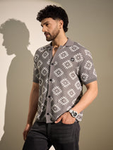 Grey Patterned Knitted Shirt Shirts Fugazee 