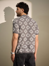 Grey Patterned Knitted Shirt Shirts Fugazee 