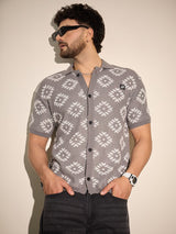 Grey Patterned Knitted Shirt Shirts Fugazee 