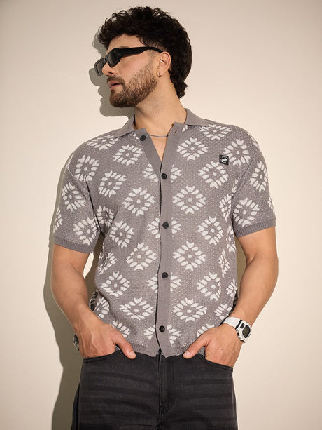 Grey Patterned Knitted Shirt Shirts Fugazee 