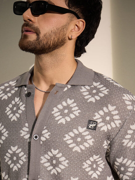 Grey Patterned Knitted Shirt Shirts Fugazee 