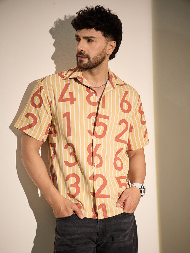 Mustard Striped Numerals Graphic Shirt Shirts Fugazee 