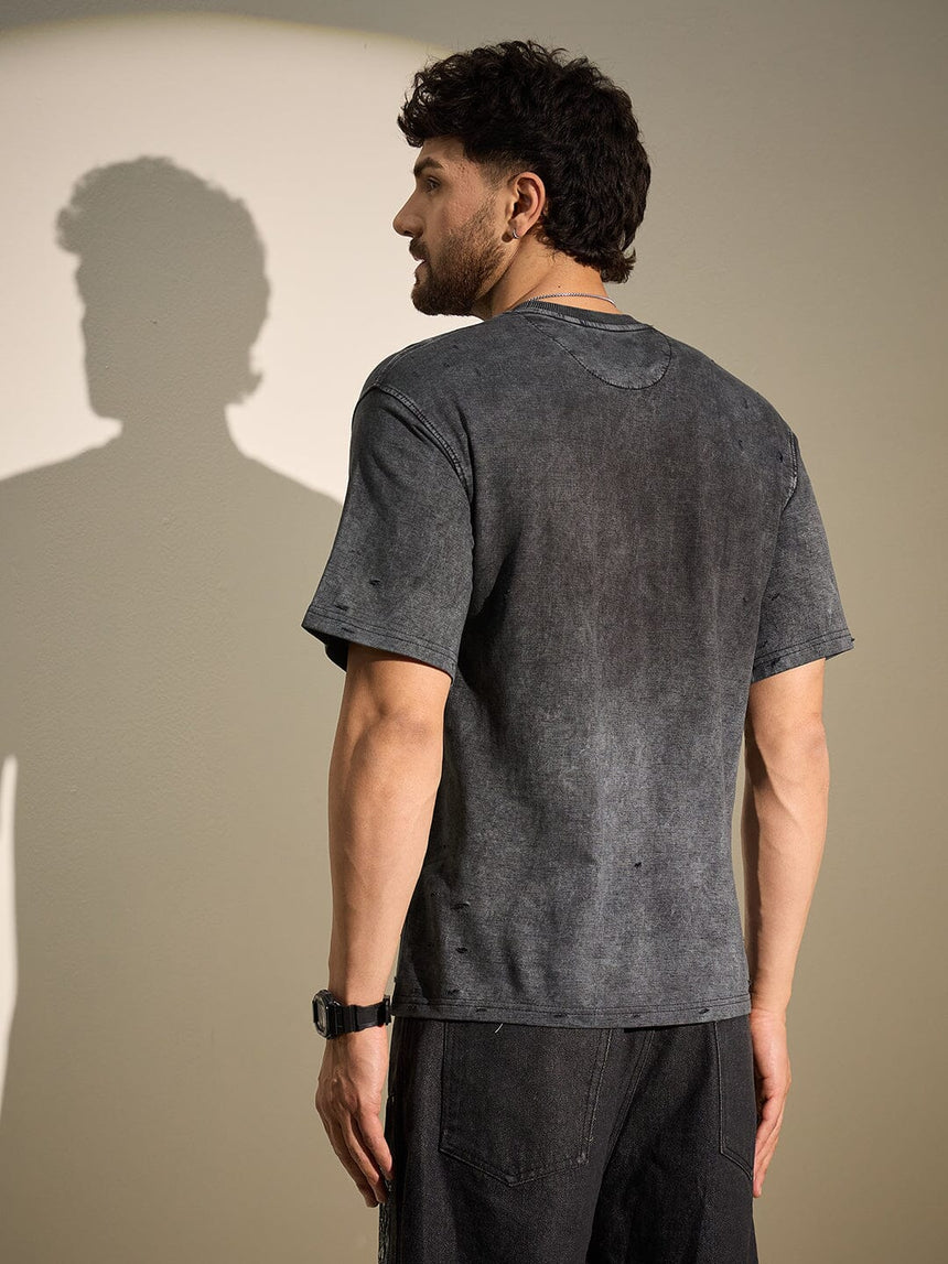 Charcoal Washed Bat Graphic Oversized Tshirt T-Shirts Fugazee 