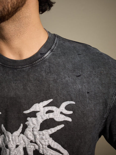 Charcoal Washed Bat Graphic Oversized Tshirt T-Shirts Fugazee 