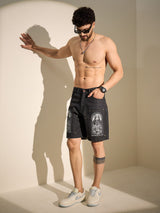 Black Printed Carpenter Denim Shorts Shorts Fugazee 