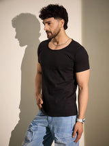 Black Deep Scoop Neck Tee T-Shirts Fugazee 