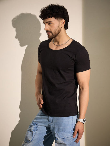 Black Deep Scoop Neck Tee T-Shirts Fugazee 