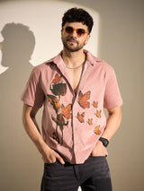 Dusty Coral Rose Graphic Corduroy Shirt Shirts Fugazee 