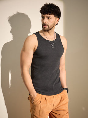 Charcoal Ribbed Muscle Fit Vest T-Shirts Fugazee 