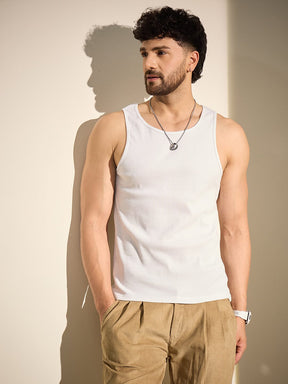 White Ribbed Muscle Fit Vest T-Shirts Fugazee 