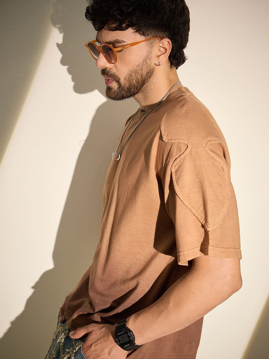 Brown Ombre Padded Shoulder Oversized Tshirt T-Shirts Fugazee 