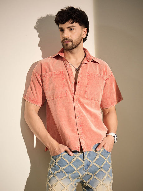 Orange Acid Cropped Unbalanced Shirt Shirts Fugazee 