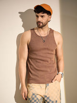 Coffee Dyed Ribbed Muscle Fit Vest T-Shirts Fugazee 