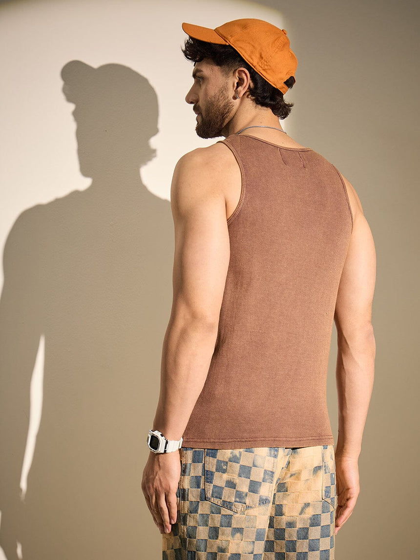Coffee Dyed Ribbed Muscle Fit Vest T-Shirts Fugazee 