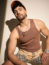 Coffee Dyed Ribbed Muscle Fit Vest T-Shirts Fugazee 