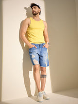 Indigo Distressed Denim Shorts Shorts Fugazee 