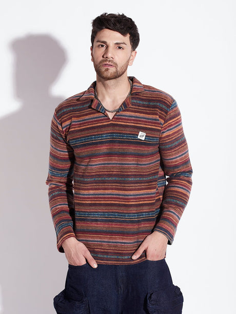 Technicolour Striped Cuban Collared Sweater Sweaters Fugazee 