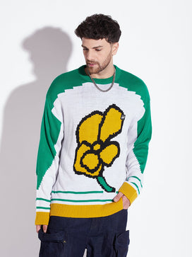 Green Flower Graphic Sweater
