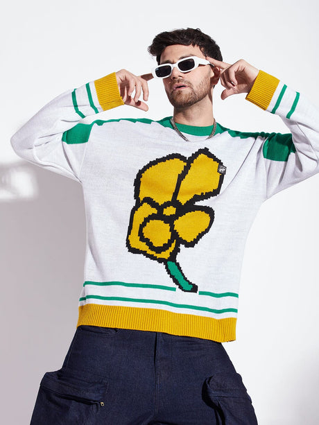 Green Flower Graphic Sweater Sweaters Fugazee 