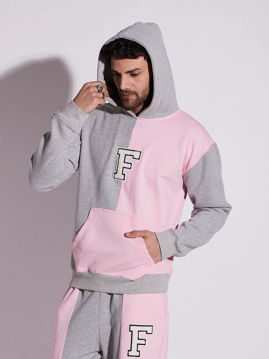 Pink And Grey Cut Sew Hooded Sweatshirt Sweatshirts Fugazee 