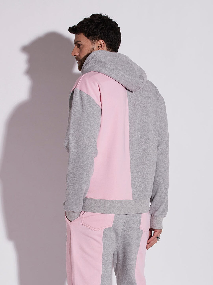 Pink And Grey Cut Sew Hooded Sweatshirt Sweatshirts Fugazee 