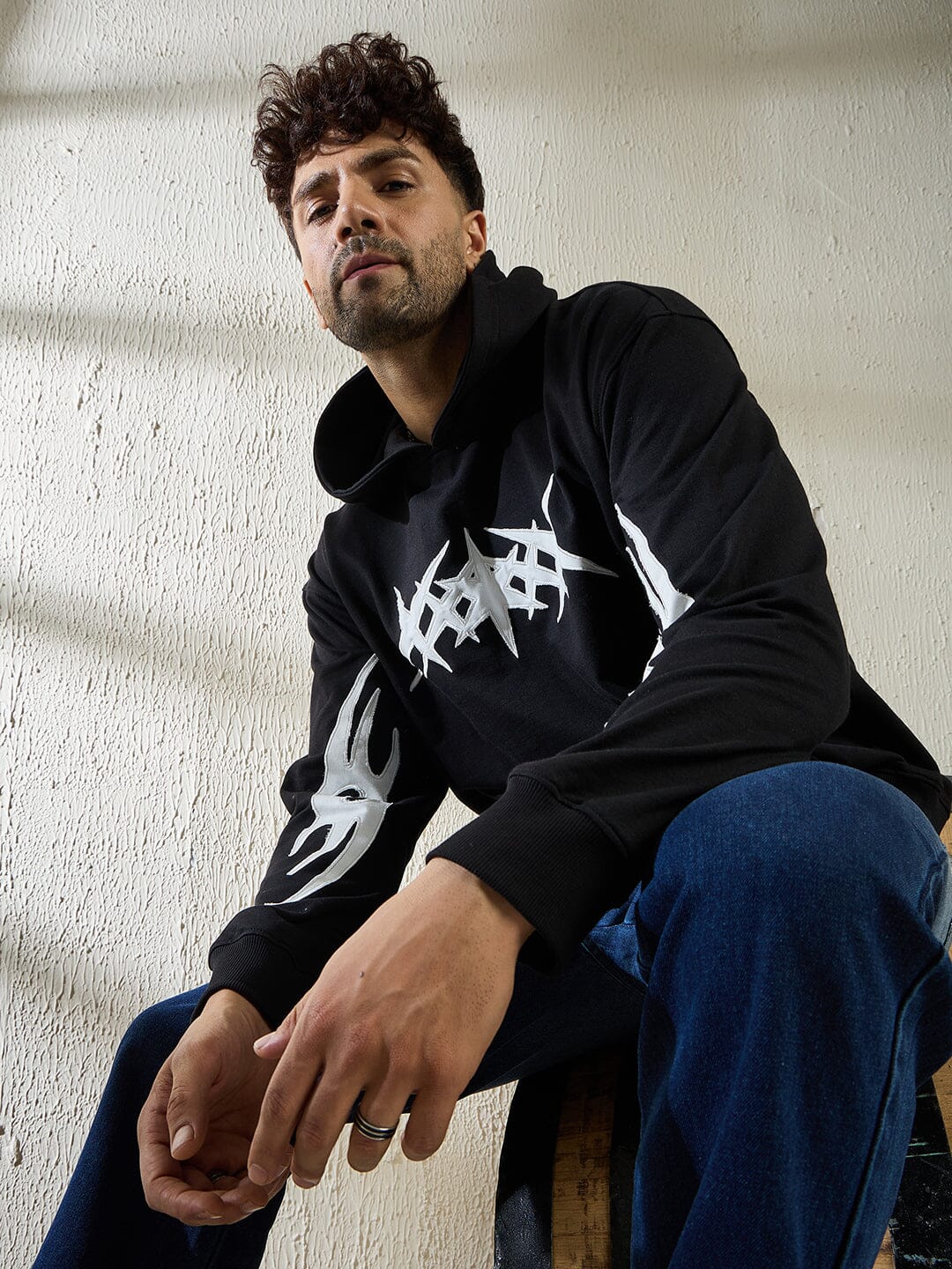Black Y2K Appliqu√© Hooded Sweatshirt | Buy Mens Sweatshirt