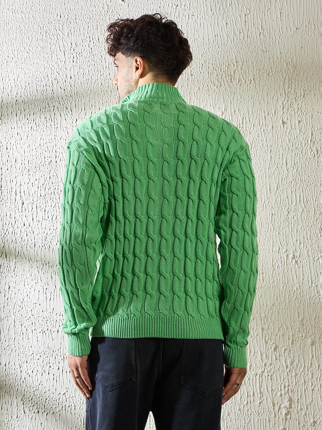 Mint Cable Knit Quarter Zip Turtleneck Sweater | Buy Mens Sweaters
