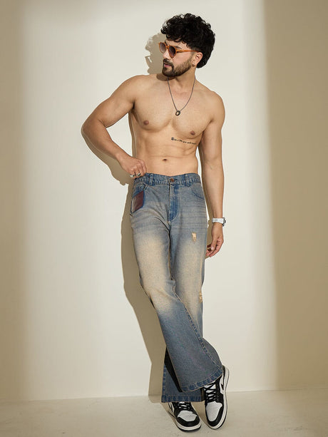 Indigo Super Flared Dusty Cow Boy Denim Jeans Fugazee 