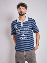 Navy Striped Graphic Polo Tshirt T-Shirts Fugazee 