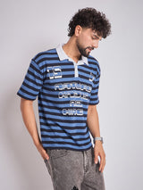 Navy Striped Graphic Polo Tshirt T-Shirts Fugazee 