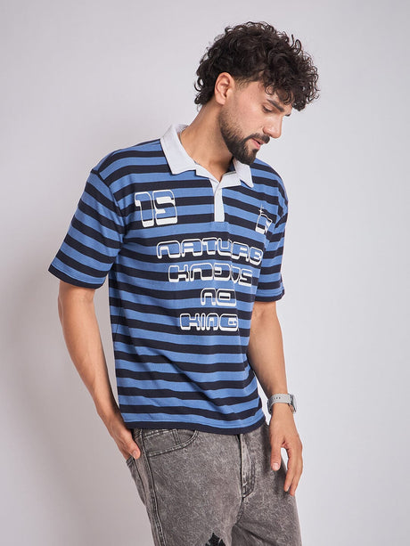 Navy Striped Graphic Polo Tshirt T-Shirts Fugazee 