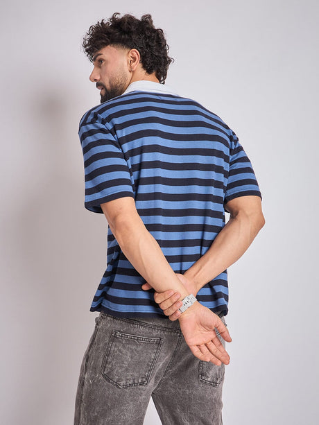 Navy Striped Graphic Polo Tshirt T-Shirts Fugazee 