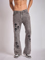 Grey Pu Cross Flared Denim Jeans Fugazee 