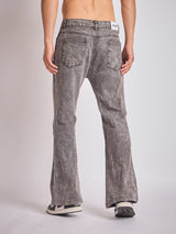 Grey Pu Cross Flared Denim Jeans Fugazee 