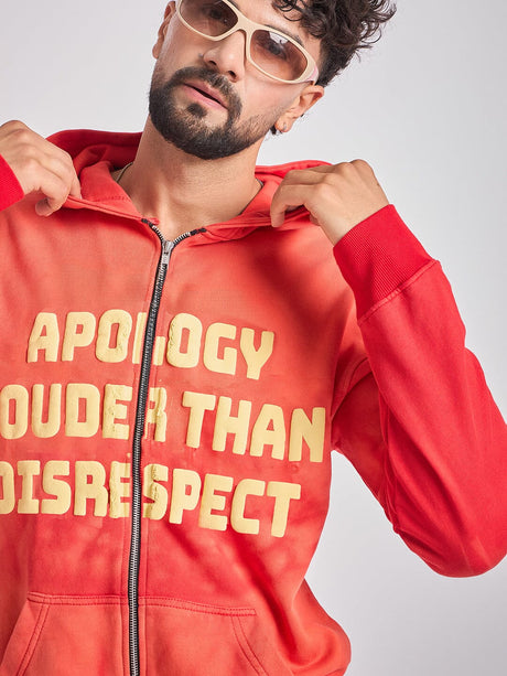Red Washed Graphic Zipped Hooded-Sweatshirt Sweatshirts Fugazee 