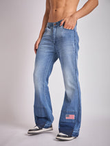 Indigo Super Flared Cut & Sew Denim Jeans Fugazee 