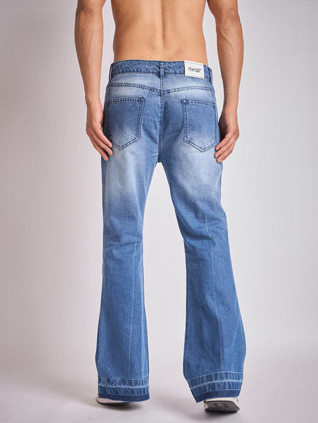 Indigo Super Flared Cut & Sew Denim Jeans Fugazee 