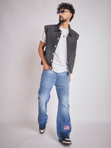 Black Cut-Sew Sleeveless Denim Jacket Jackets Fugazee 