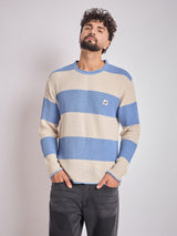 Sky and Cream Striped Raw Edge Sweater Sweaters Fugazee 
