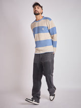 Sky and Cream Striped Raw Edge Sweater Sweaters Fugazee 