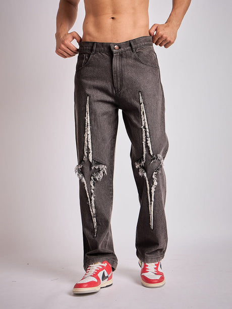 Black Y2K Patch Straight Fit Denim Jeans Fugazee 