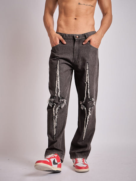 Black Y2K Patch Straight Fit Denim Jeans Fugazee 