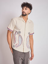 Ecru Paisley Embroidery Cuban Shirt Shirts Fugazee 