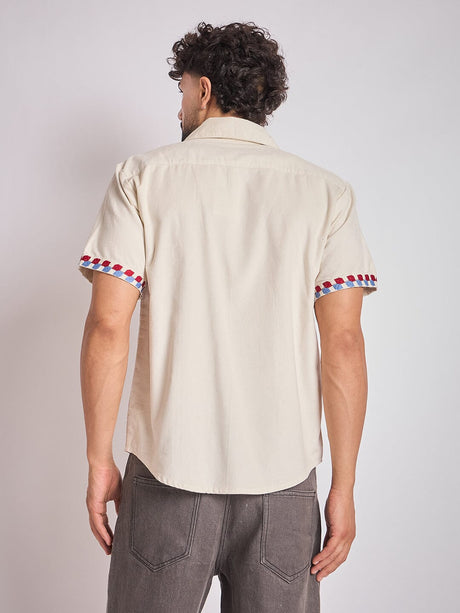 Ecru Paisley Embroidery Cuban Shirt Shirts Fugazee 