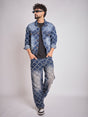 Dark Washed Damaged Patterned Denim Jacket & Jeans Clothing Set Clothing Set Fugazee 