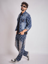 Dark Washed Damaged Patterned Denim Jacket & Jeans Clothing Set Clothing Set Fugazee 