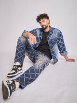 Dark Washed Damaged Patterned Denim Jacket & Jeans Clothing Set Clothing Set Fugazee 