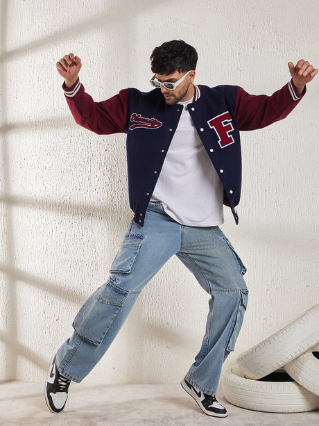 Navy Woollen Letterman Varsity Jacket