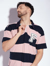 Pink & Navy Striped Oversized Polo Neck Tshirt